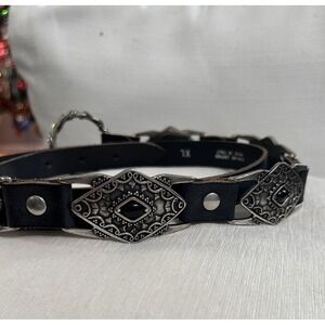 Antoniazzi Firenze Leather And Metal Belt XL Italy Boho Silver Etched Links